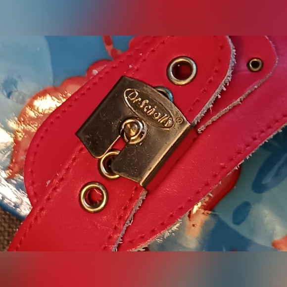 GORG! Dr Scholls Hand-painted Lobster Crayfish Sandals, Wood Red Leather Sz 8 - Picture 7 of 15